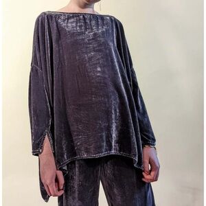 CP Shades Sibella Velvet Oversized Shirt Top Purple XS